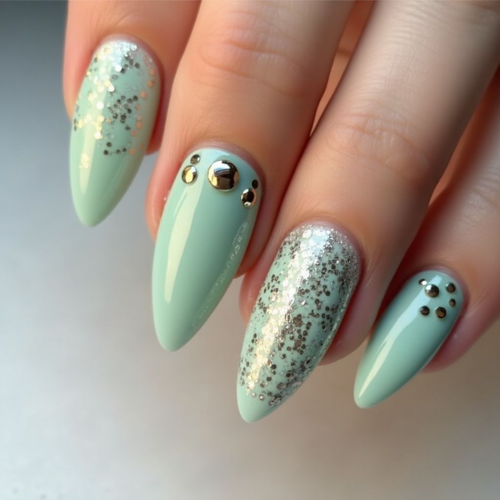 Mint Green Stiletto Nail Design
