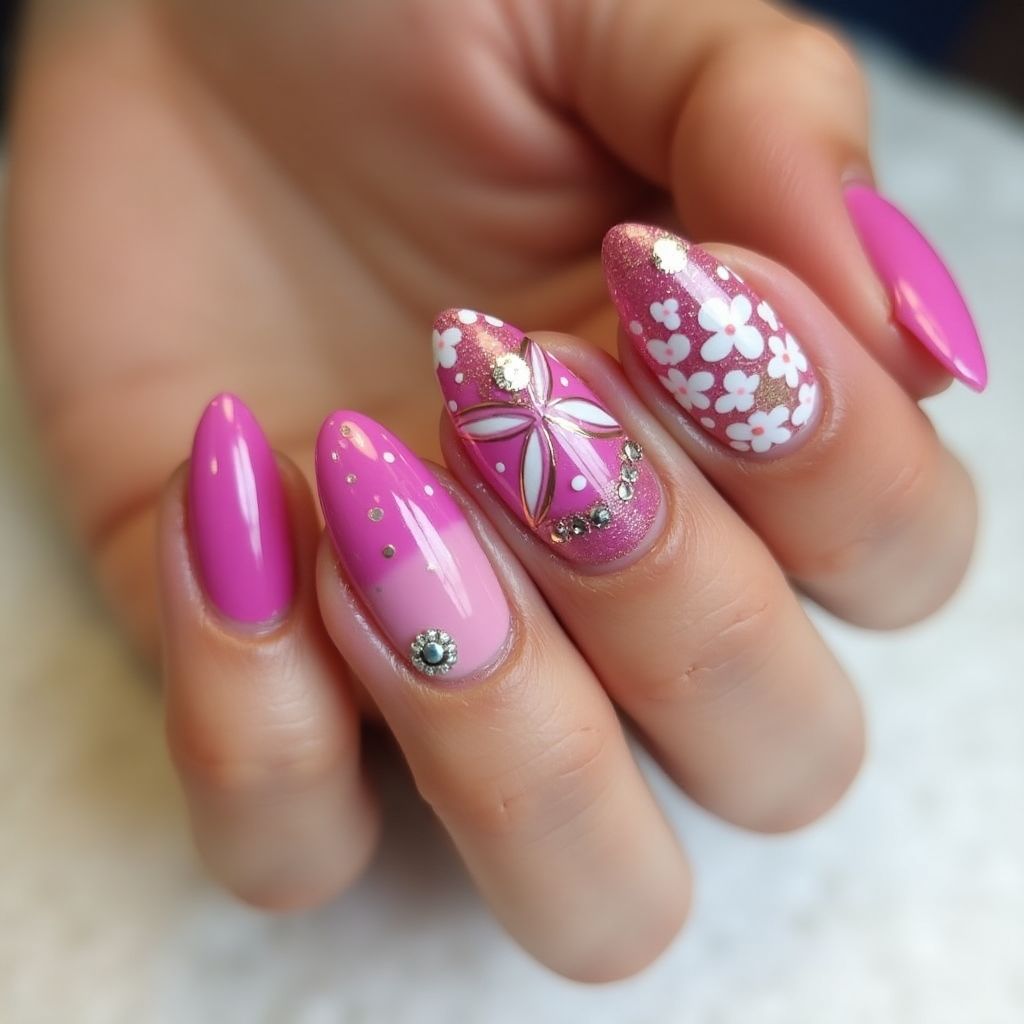 Fuchsia Almond Nail Design