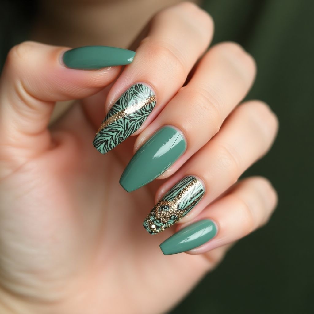 Olive green Stiletto Nail Design