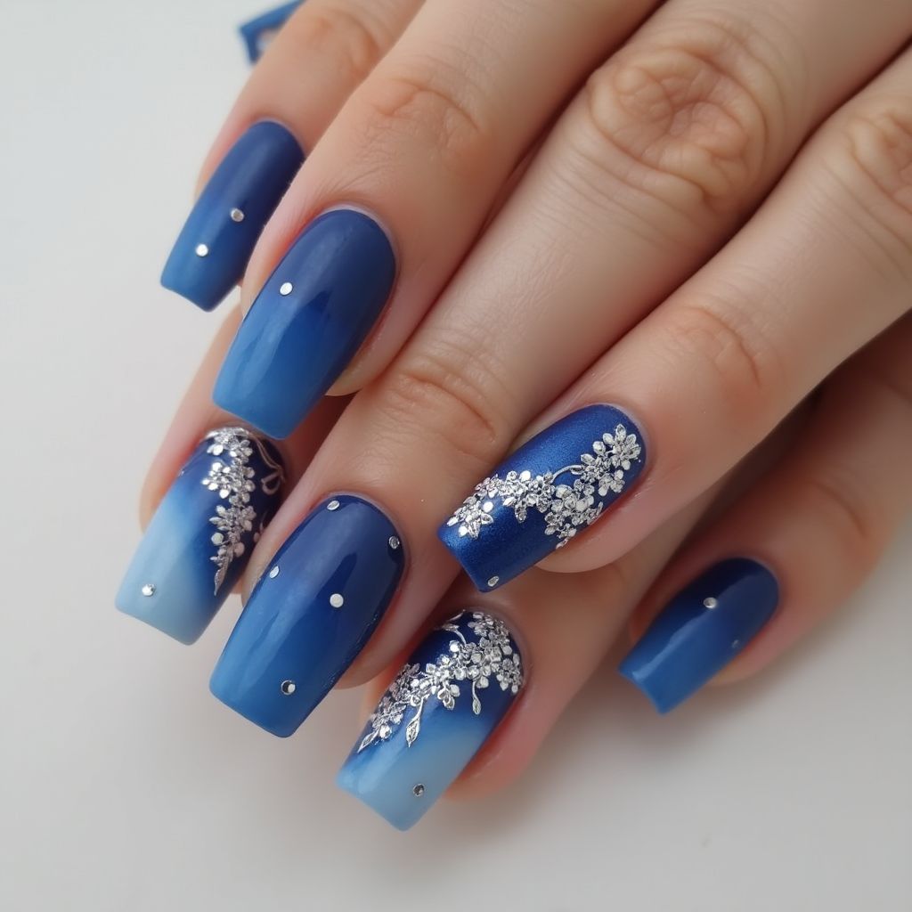 Blue Square Nail Design