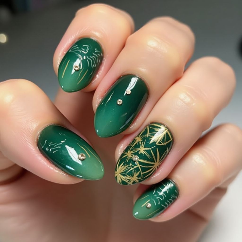 Emerald Green Round Nail Design