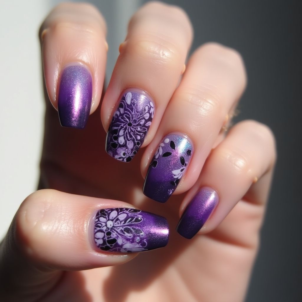 Purple Coffin Nail Design