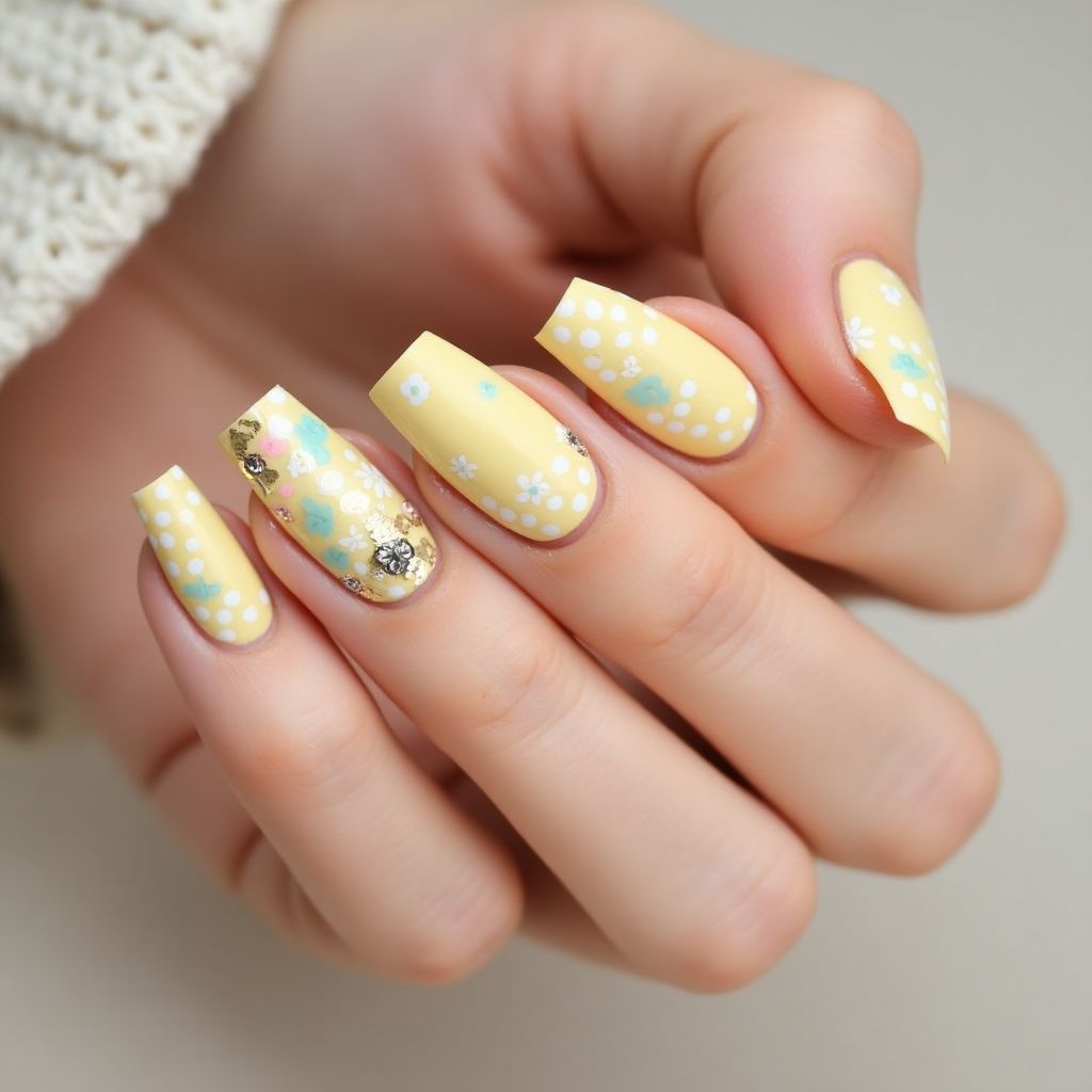 Pastel Yellow Square Nail Design