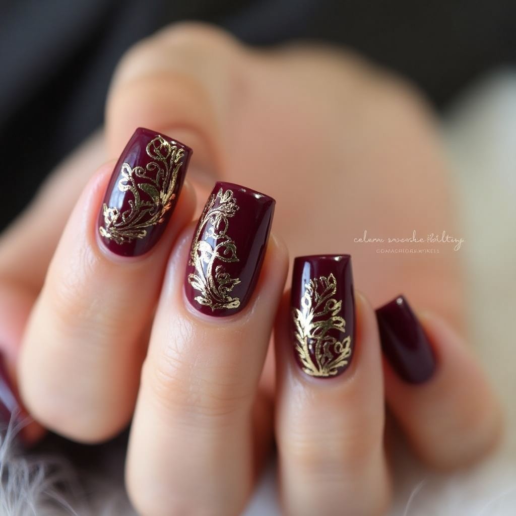 Wine Square Nail Design