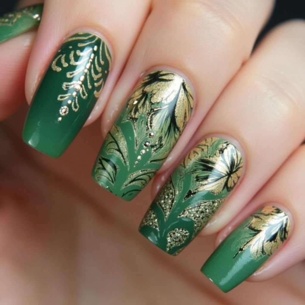 Green Round Nail Design