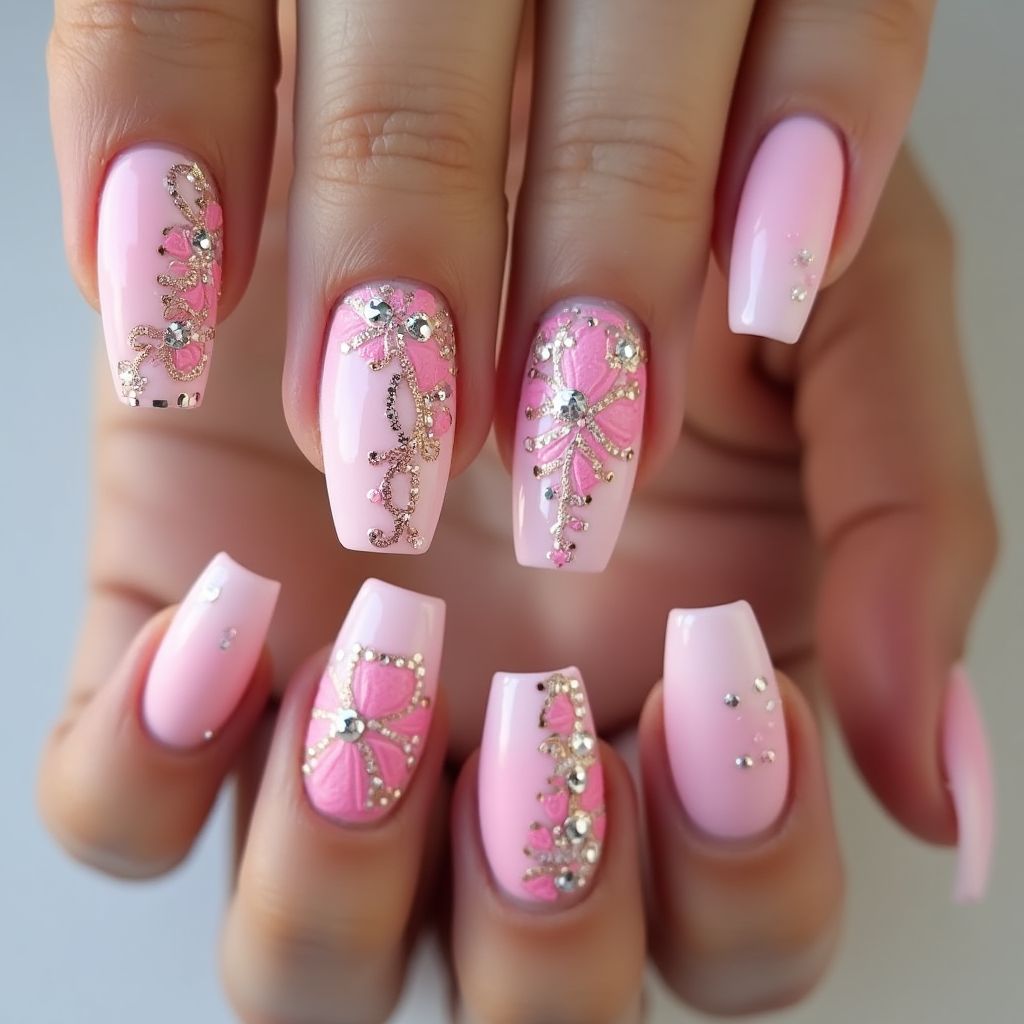 Pink Coffin Nail Design
