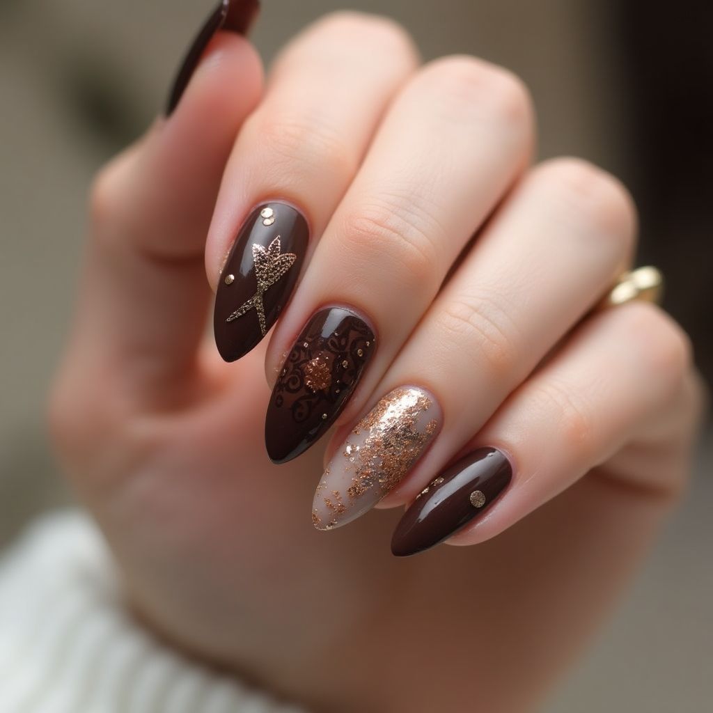 Chocolate Brown Almond Nail Design
