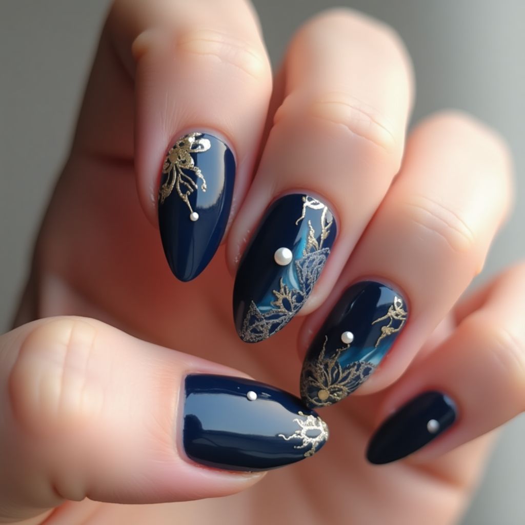 Navy Blue Stiletto Nail Design