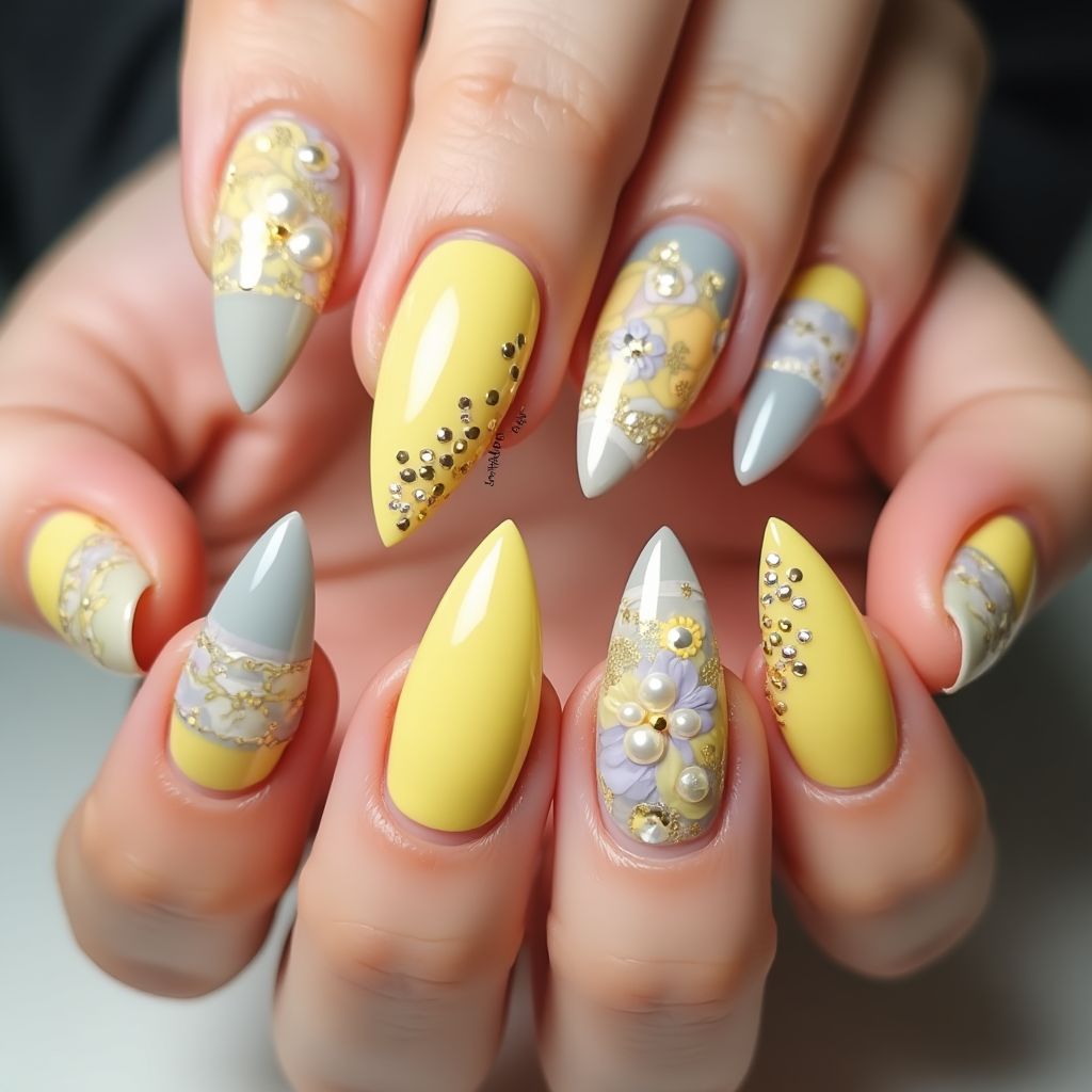 Pastel Yellow Stiletto Nail Design