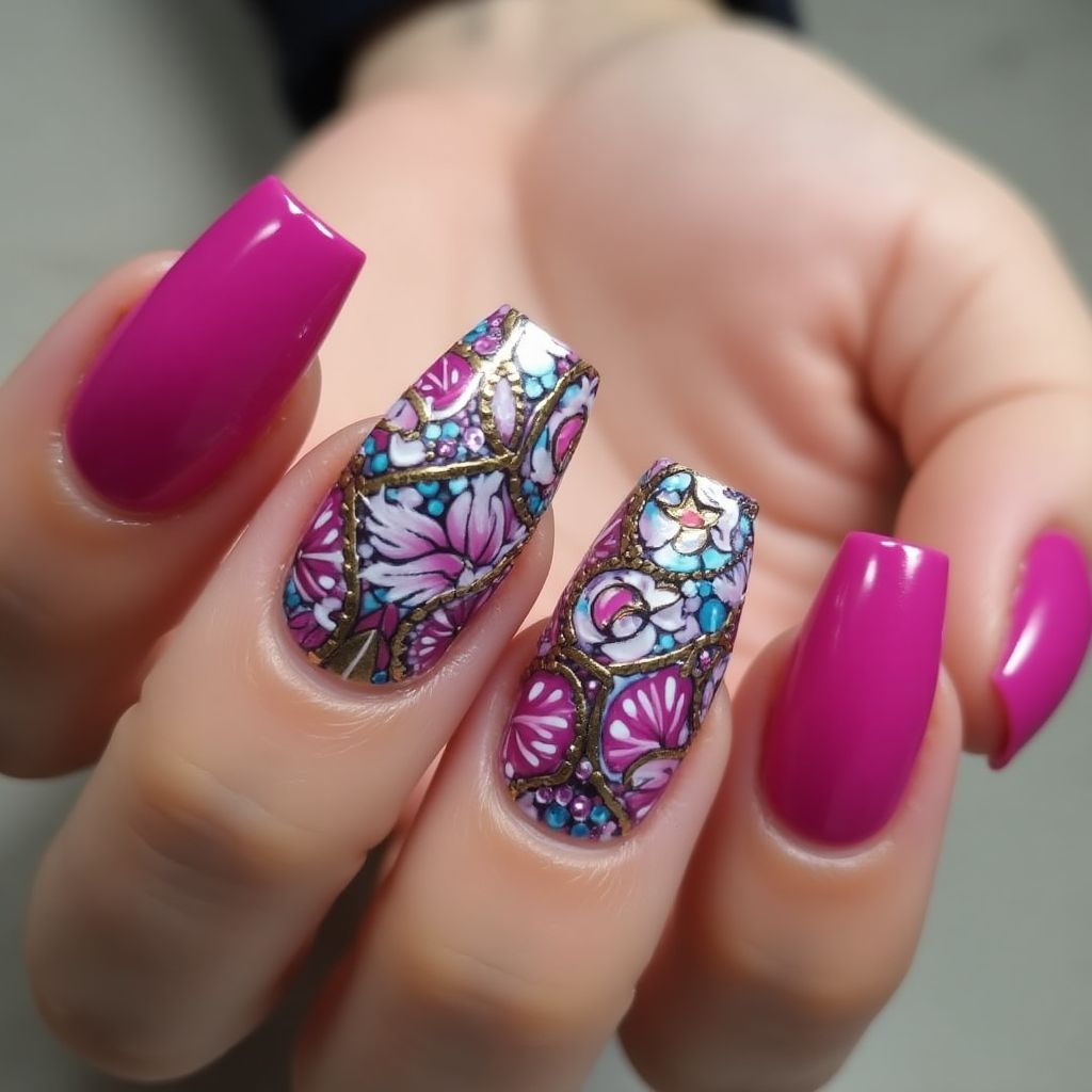 Fuchsia Coffin Nail Design