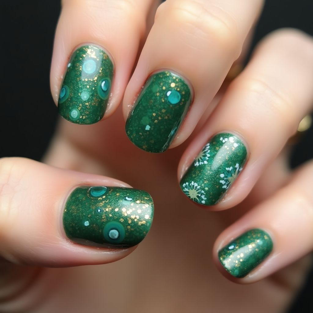 Emerald Green Round Nail Design
