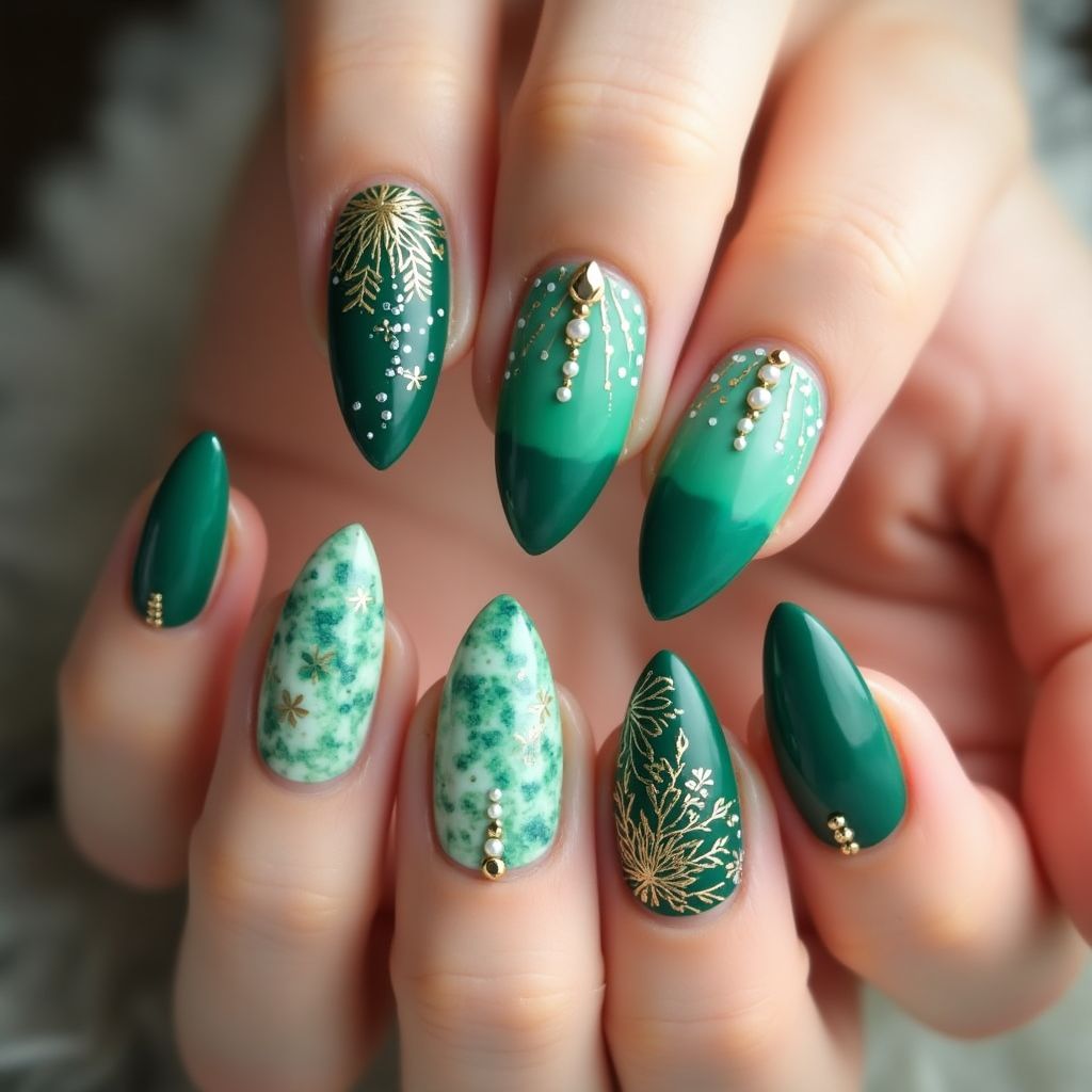 Green Almond Nail Design