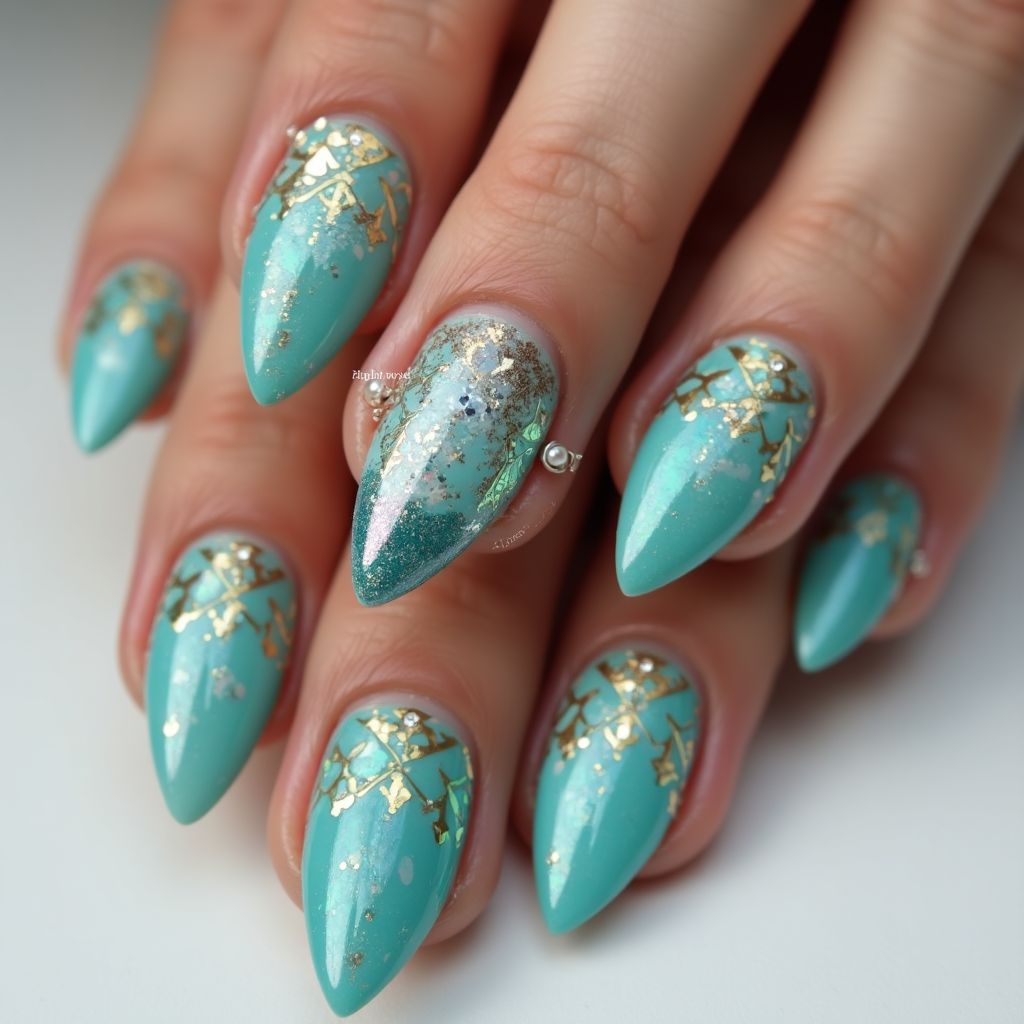 Turquoise Stiletto Nail Design