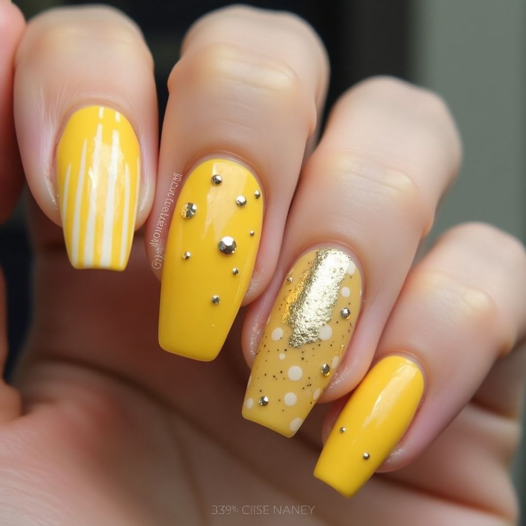 Yellow Coffin Nail Design