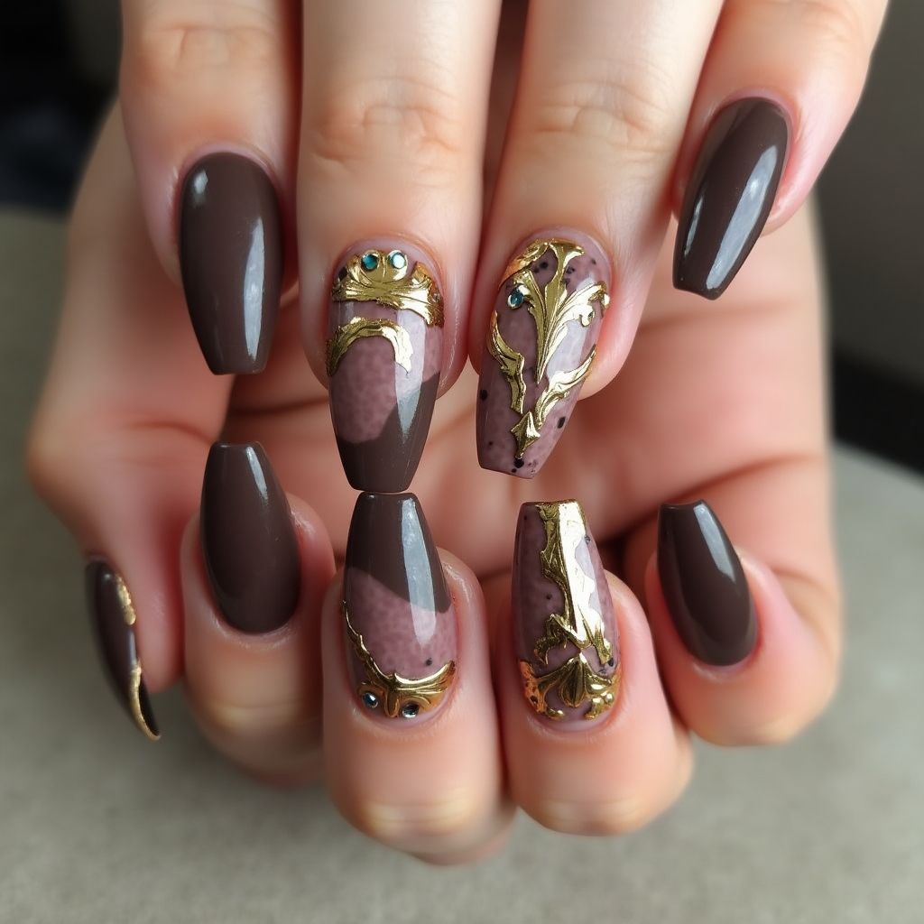 Chocolate Brown Stiletto Nail Design
