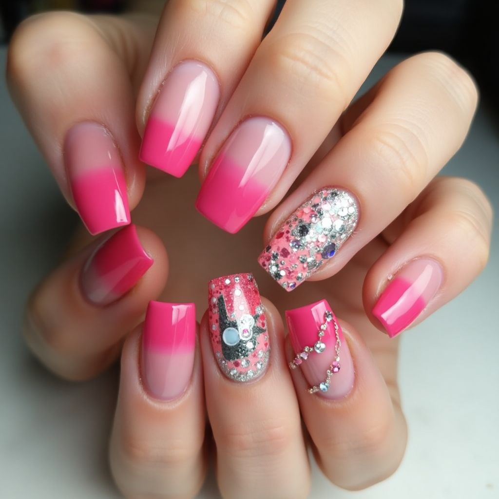 Hot Pink Square Nail Design