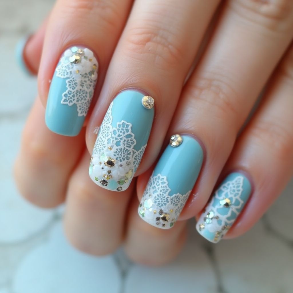 Baby Blue Round Nail Design