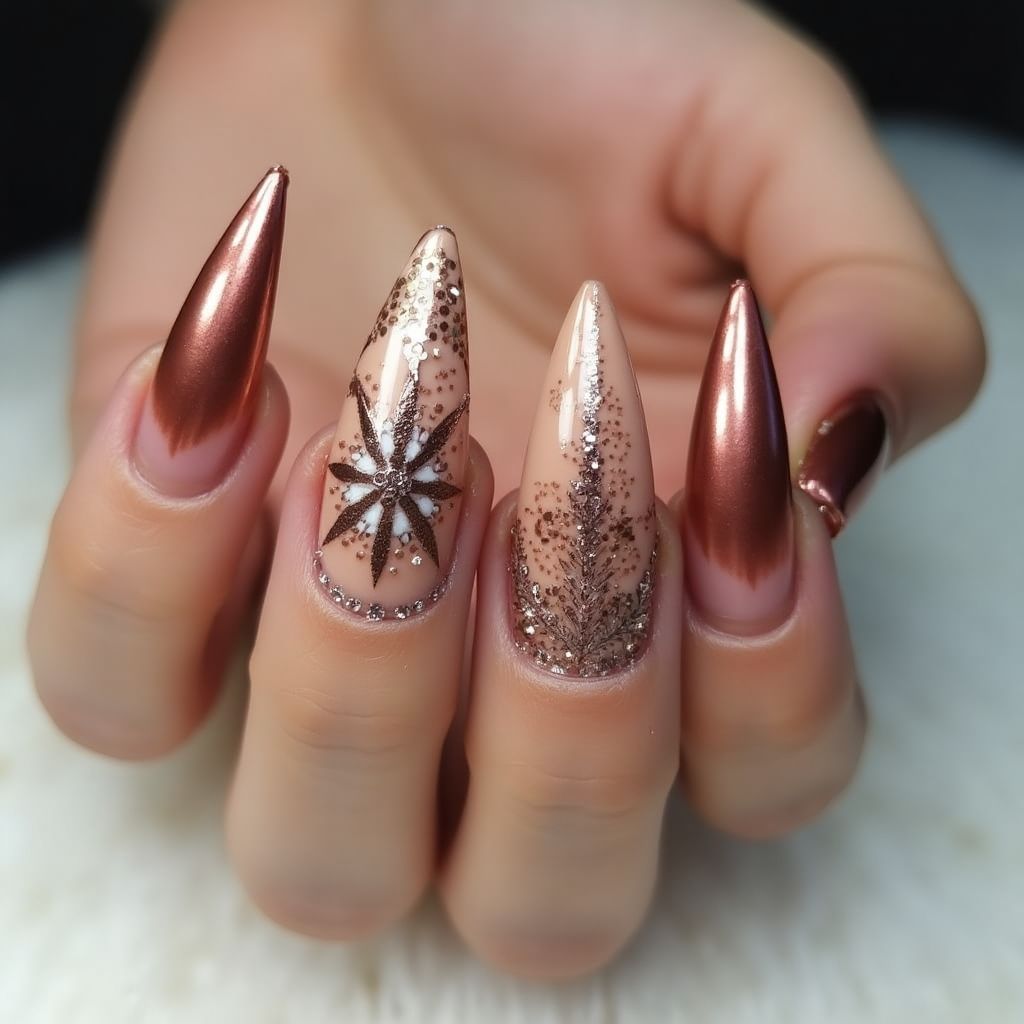 Copper Stiletto Nail Design