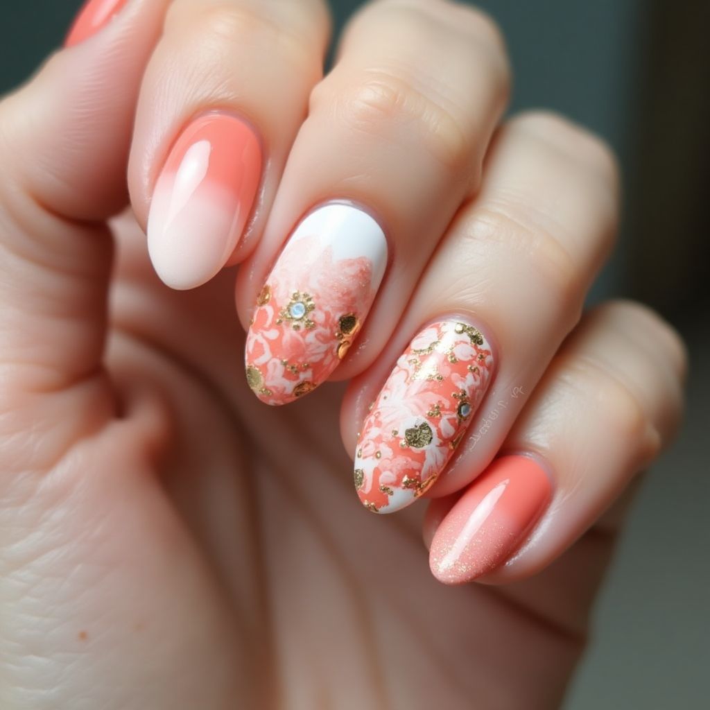 Coral Almond Nail Design