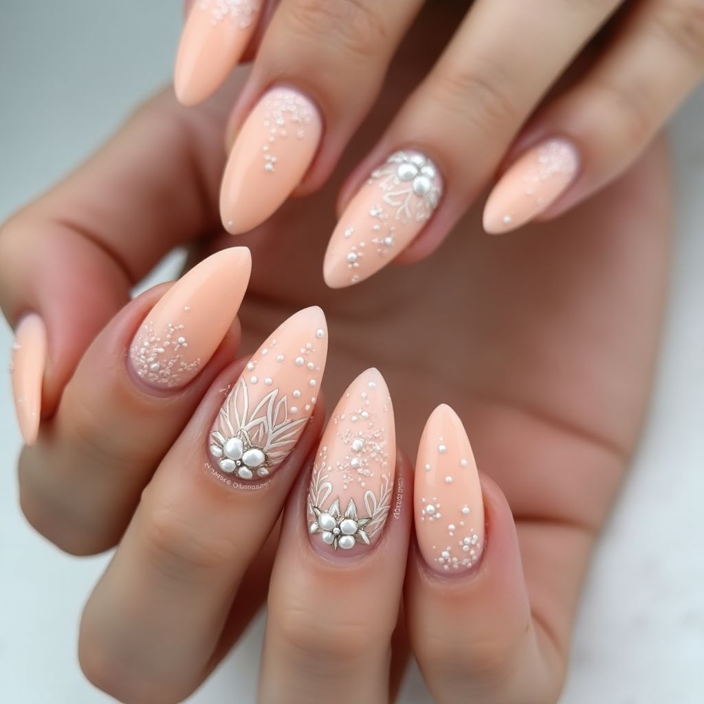 Peach Almond Nail Design