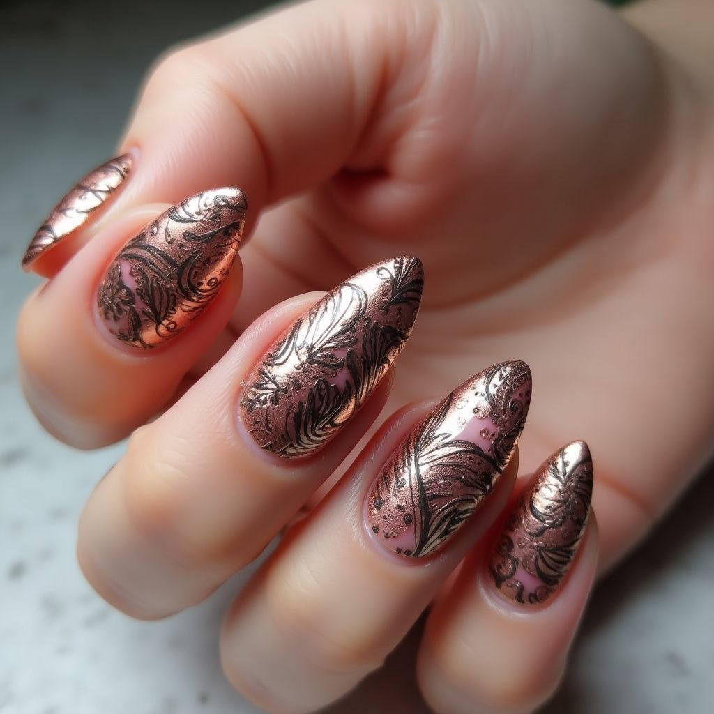 Copper Stiletto Nail Design