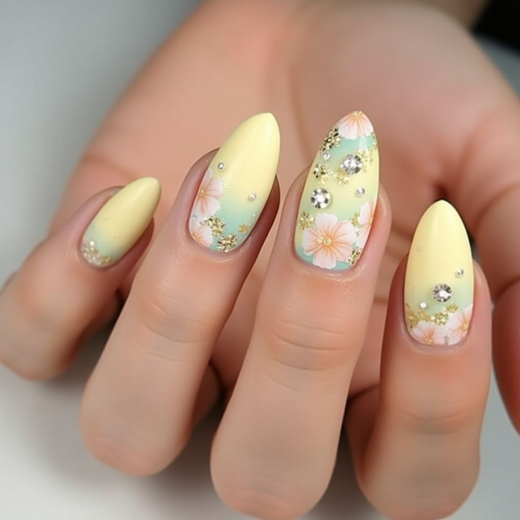 Pastel Yellow Almond Nail Design