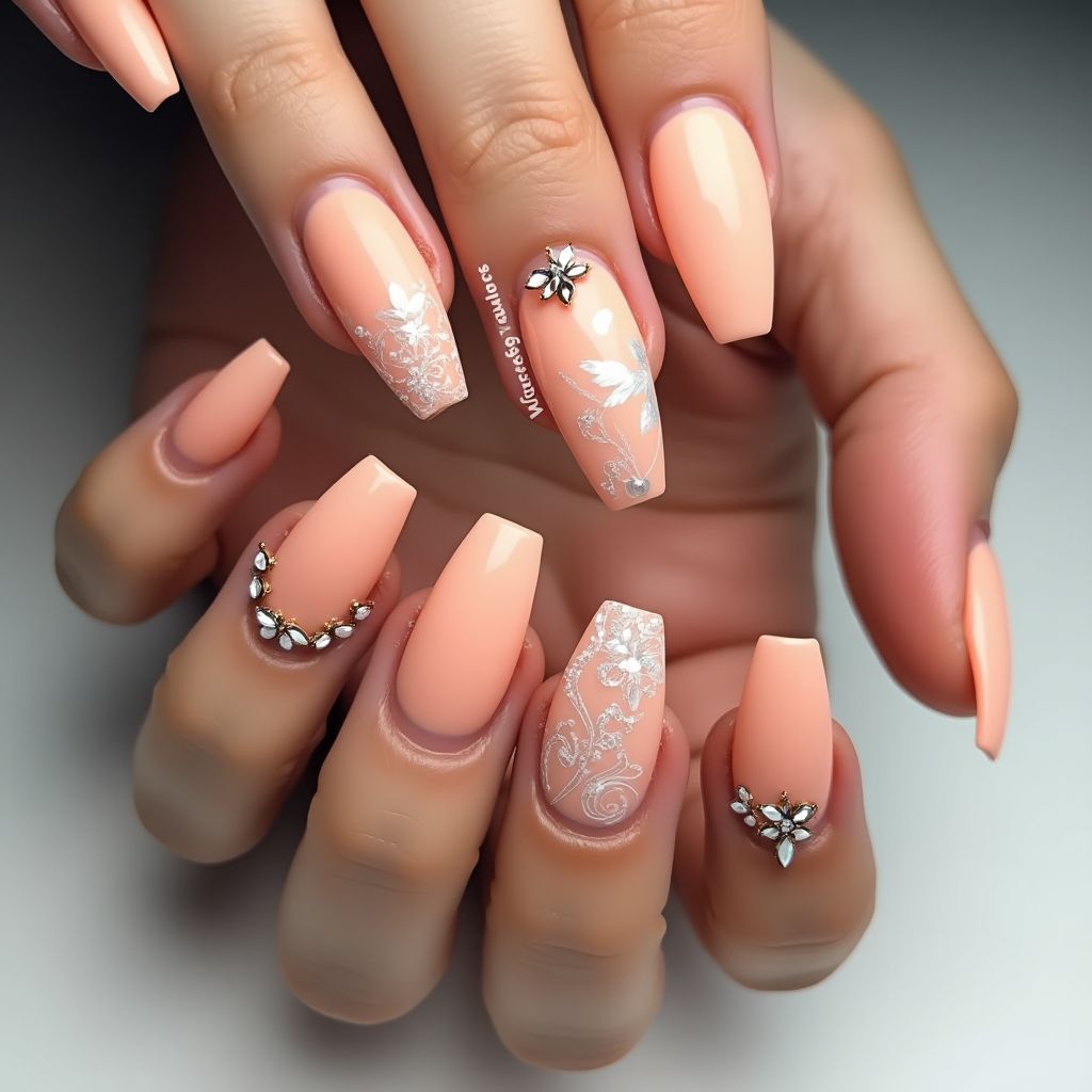 Peach Stiletto Nail Design