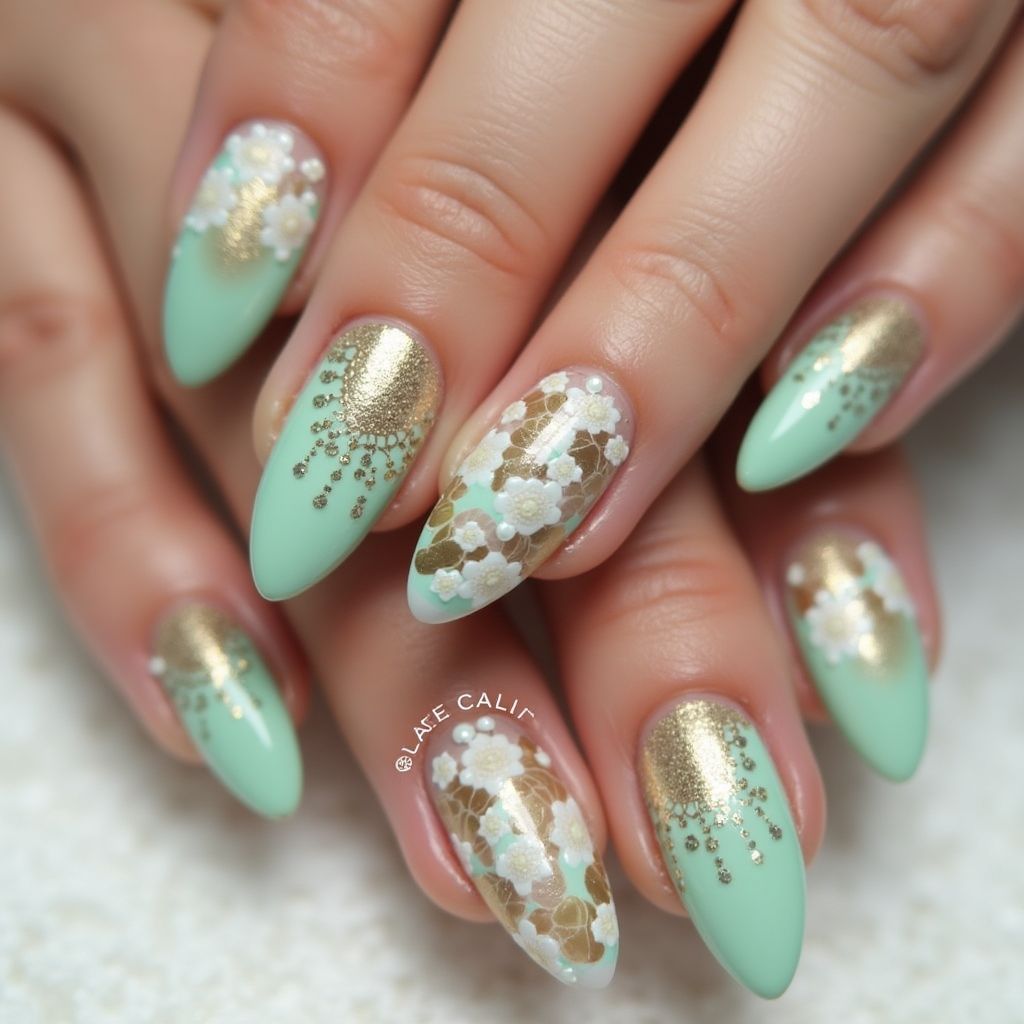Mint Green Almond Nail Design