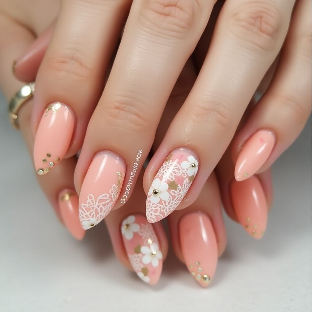 Peach Almond Nail Design