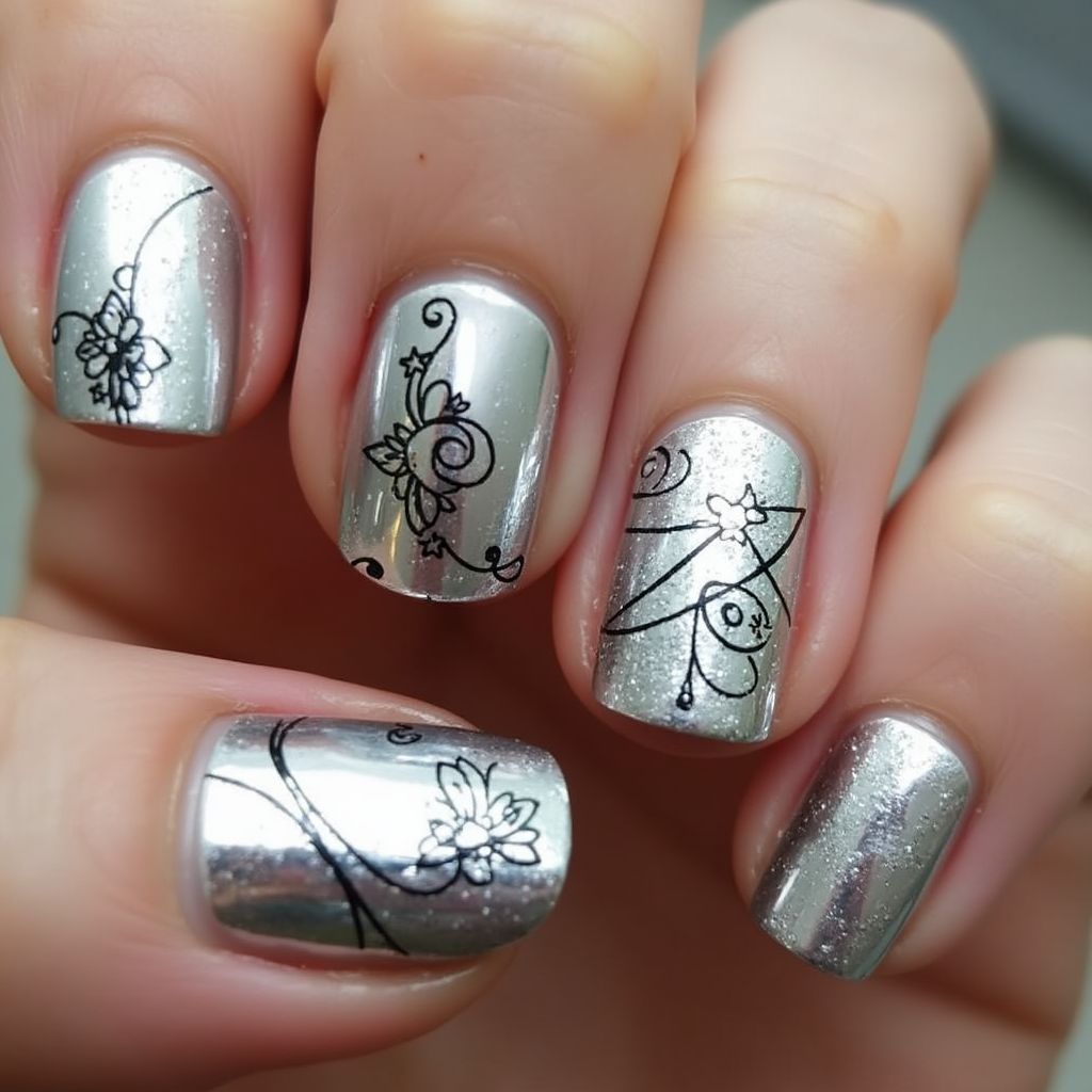 Silver Round Nail Design