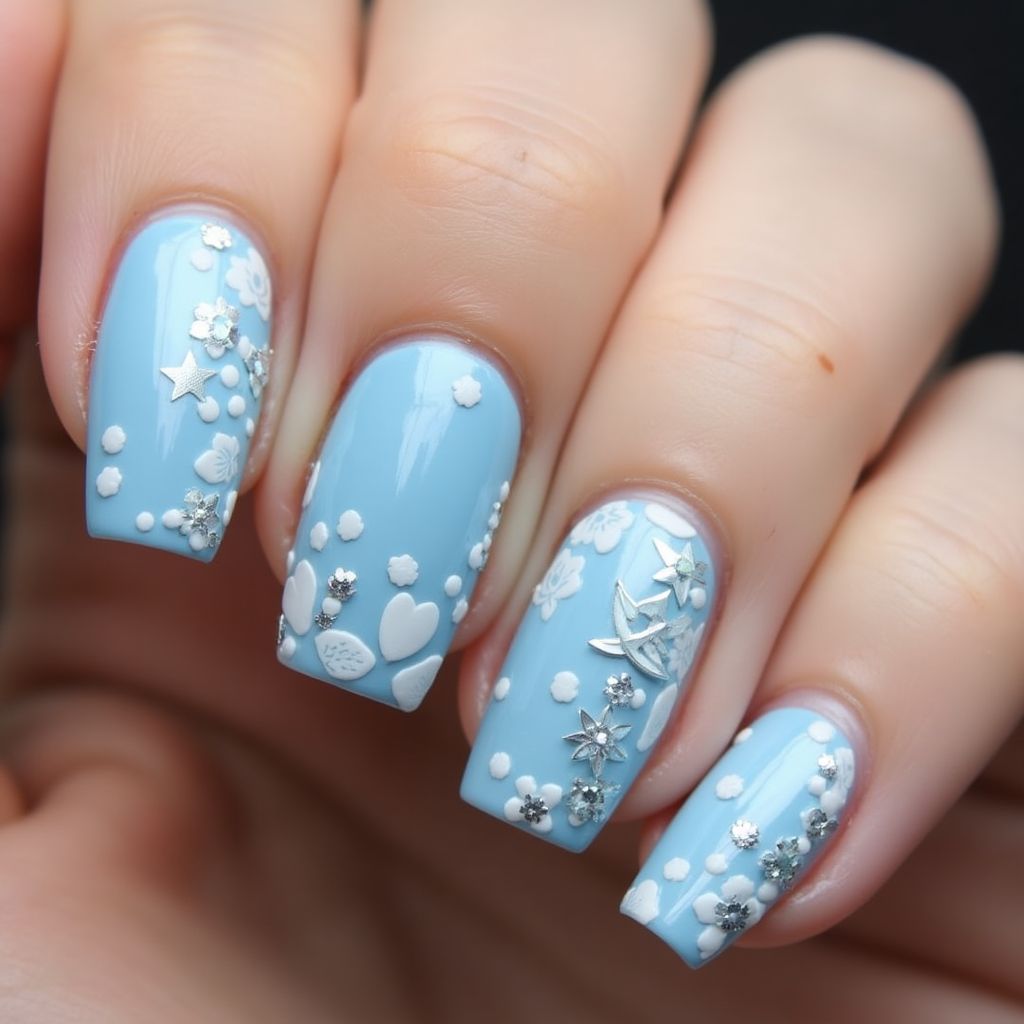 Baby Blue Square Nail Design