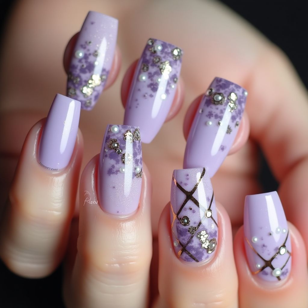 Lavender Coffin Nail Design