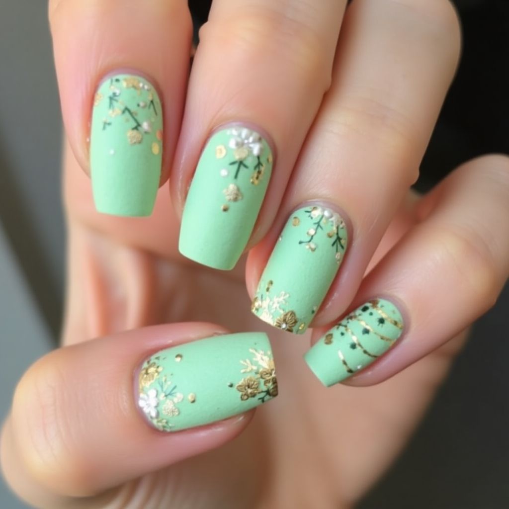 Pastel Green Square Nail Design