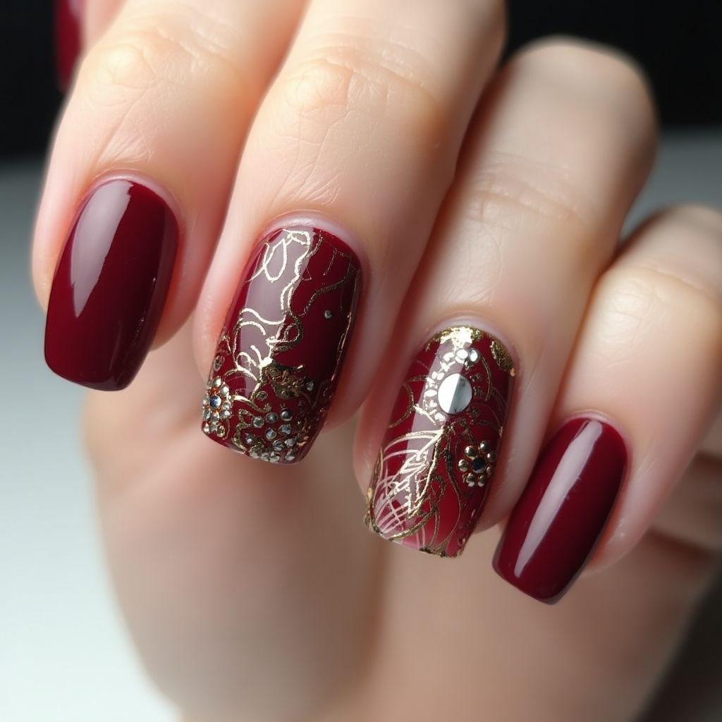 Burgundy Square Nail Design