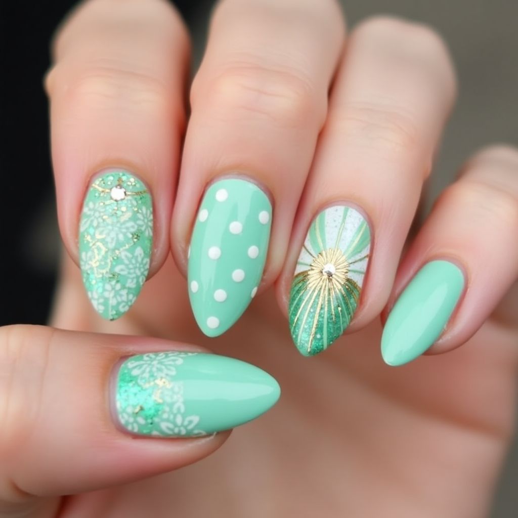 Mint Green Almond Nail Design