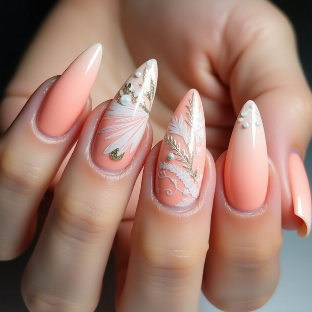 Peach Stiletto Nail Design