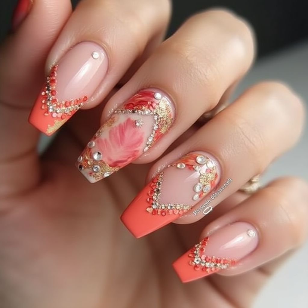 Coral Stiletto Nail Design