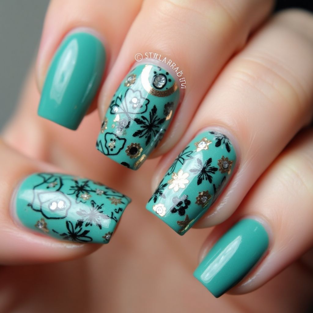 Teal Square Nail Design