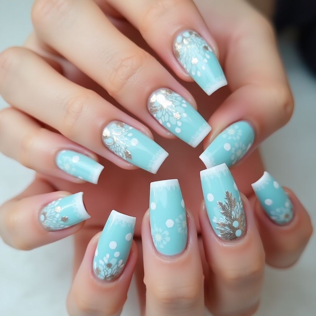 Pastel Blue Square Nail Design