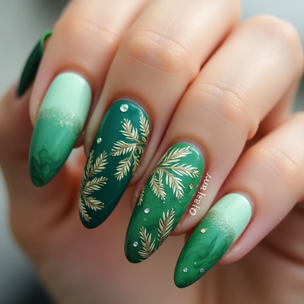 Green Almond Nail Design