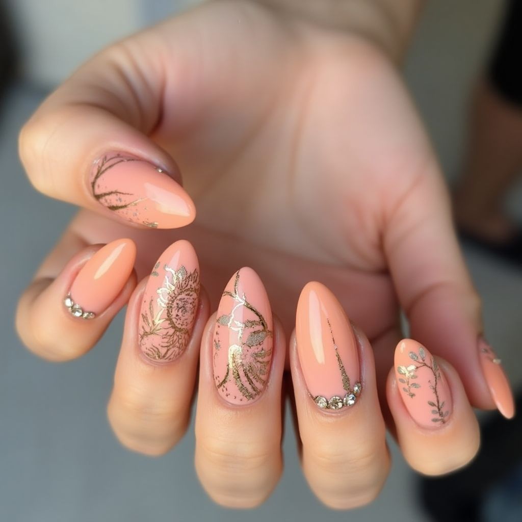 Peach Almond Nail Design