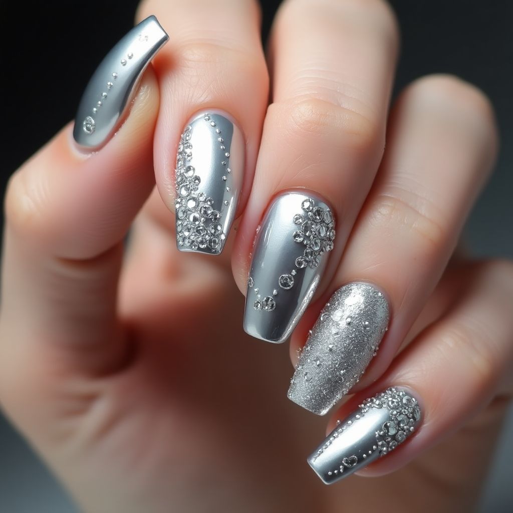 Silver Coffin Nail Design