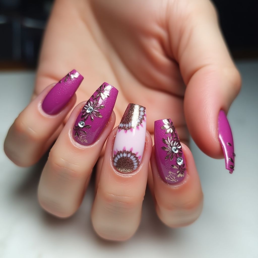 Fuchsia Coffin Nail Design