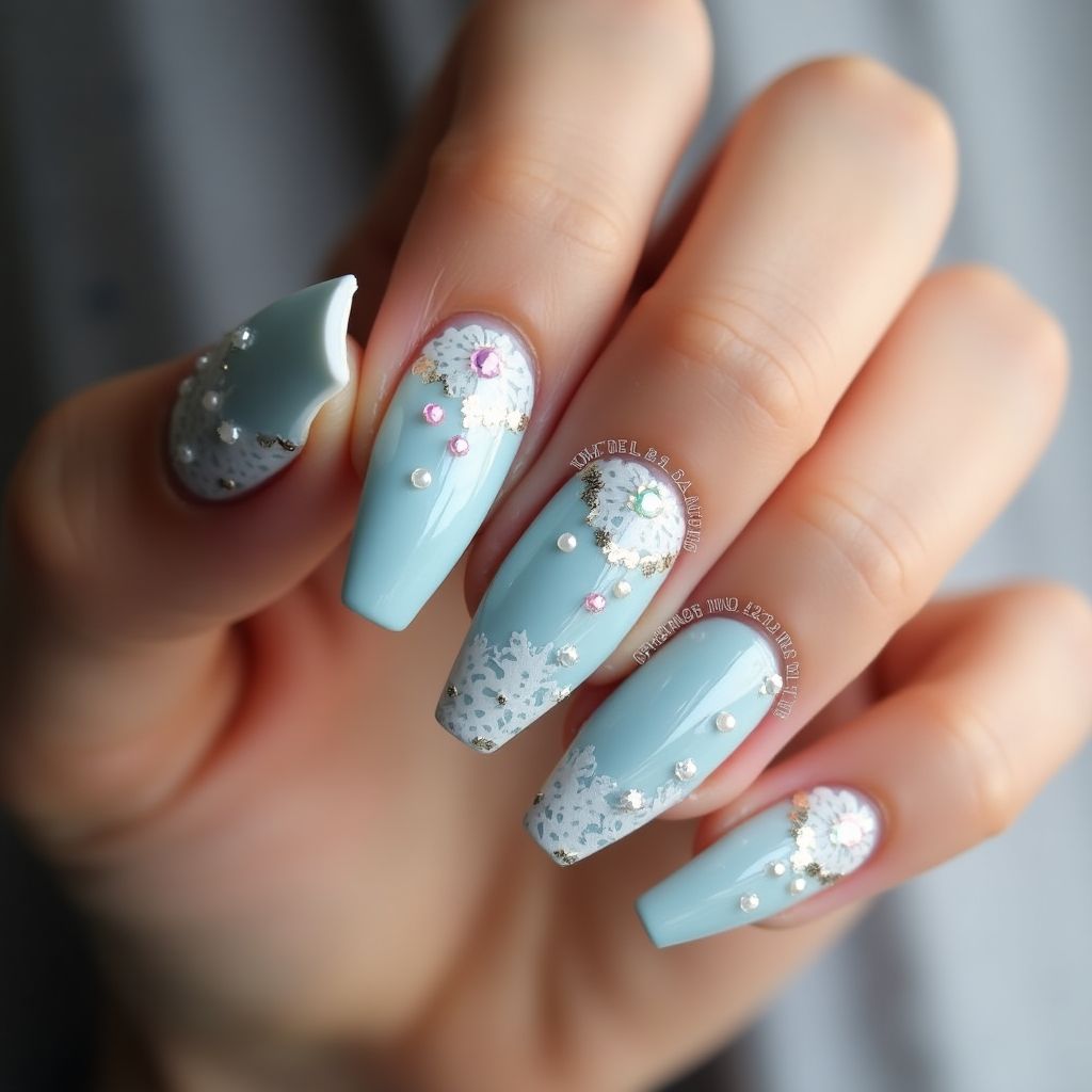 Pastel blue Coffin Nail Design