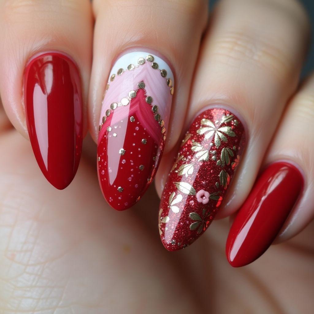 Red Almond Nail Design