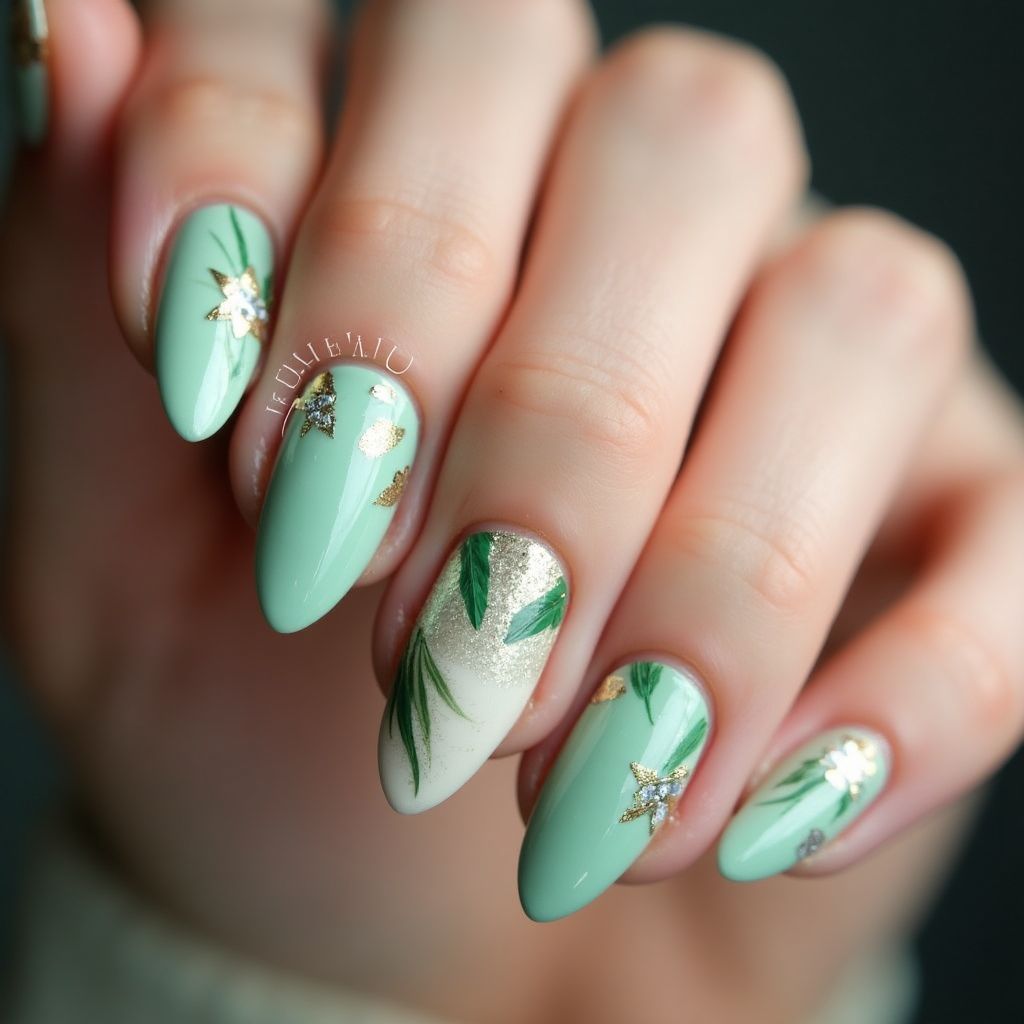 Mint Green Stiletto Nail Design