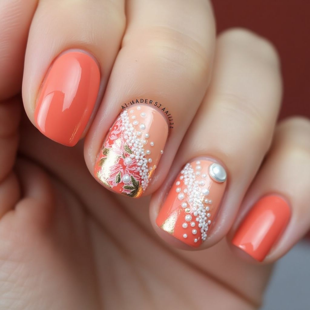 Coral Round Nail Design