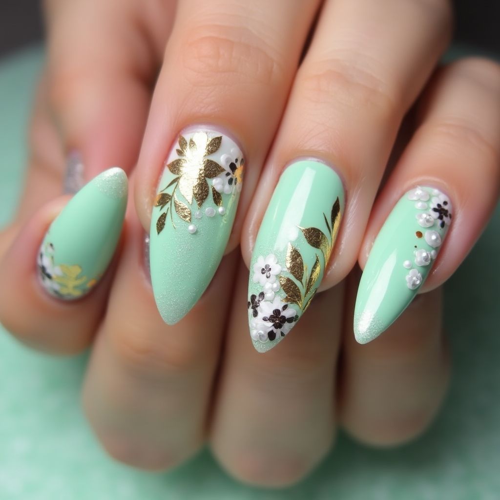 Mint Green Stiletto Nail Design
