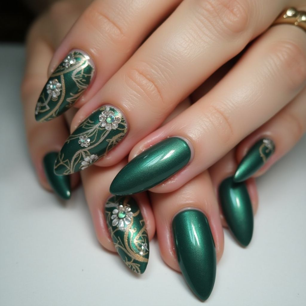Emerald green Coffin Nail Design