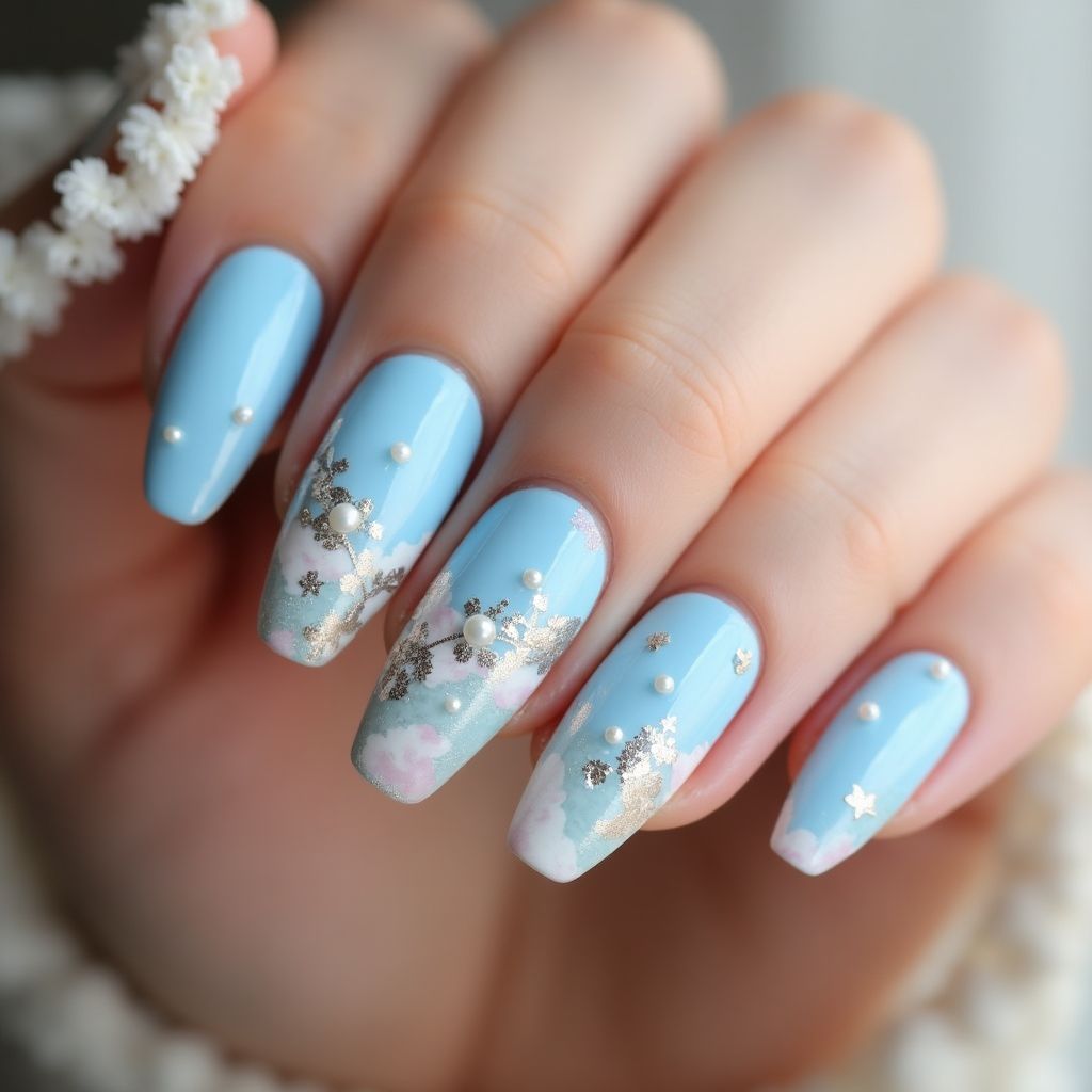 Baby Blue Round Nail Design